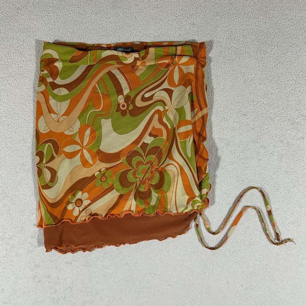 Wild Fable Y2K Retro 70s Floral Swirl Ruched Mini Skirt Orange Green Size S